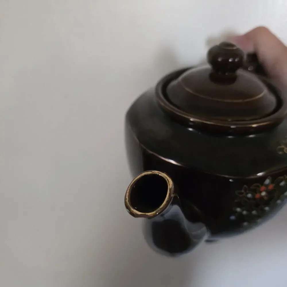 Vintage Art Deco Hand Painted Floral Teapot W/Lid ACME Japan Brown
